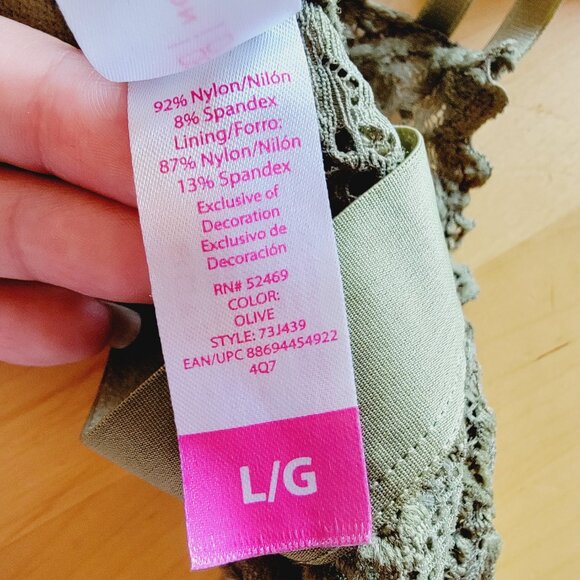 No Boundaries Olive green Floral Lace Bralette Bra Size Large L racer back - Picture 4 of 6